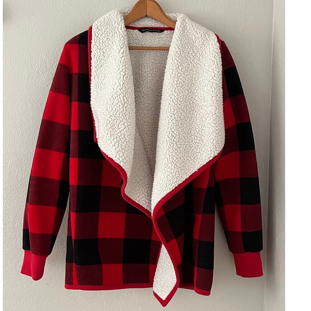 Women's Abercrombie & Fitch Sherpa Lined Fall Winter Black Red Cardigan Sz Small